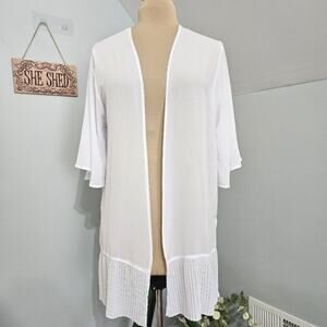NEW Shades of Spring Semi Sheer White Short Sleeve Kimono Cardigan Pintuck Hem